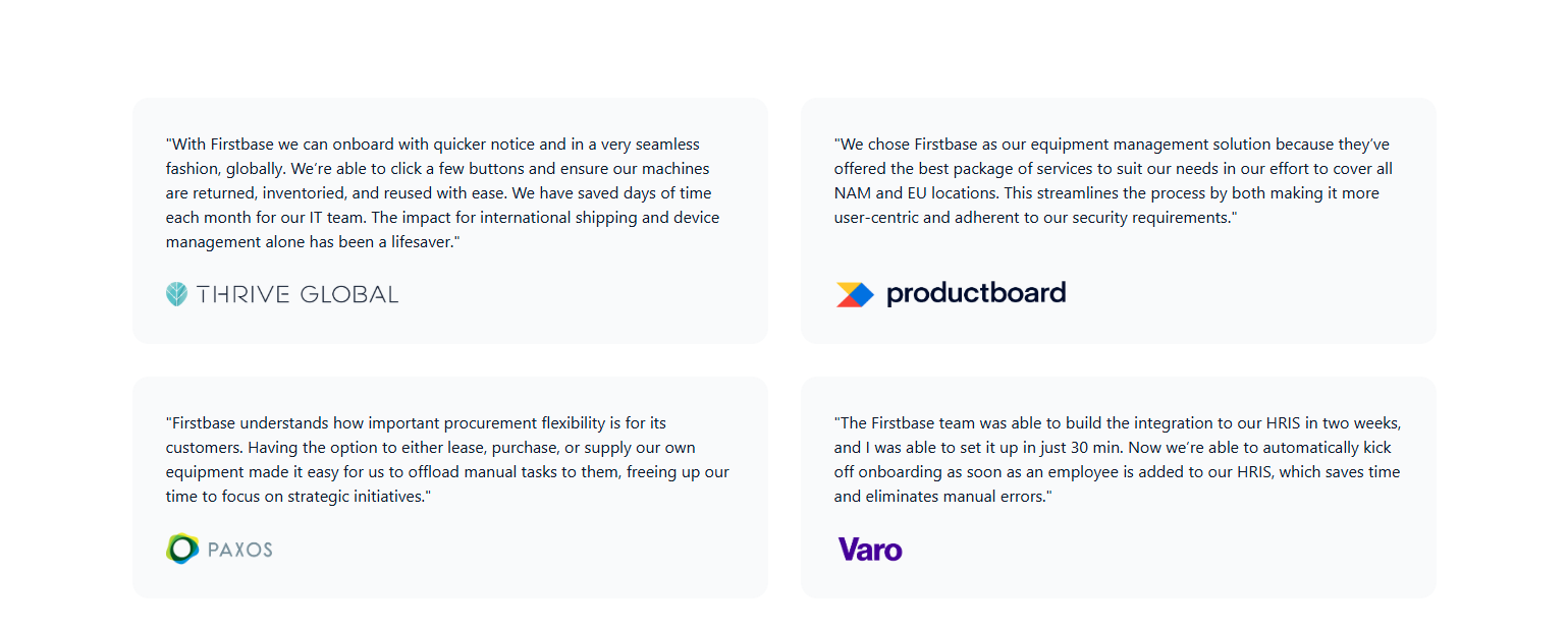 Testimonials Section @Firstbase