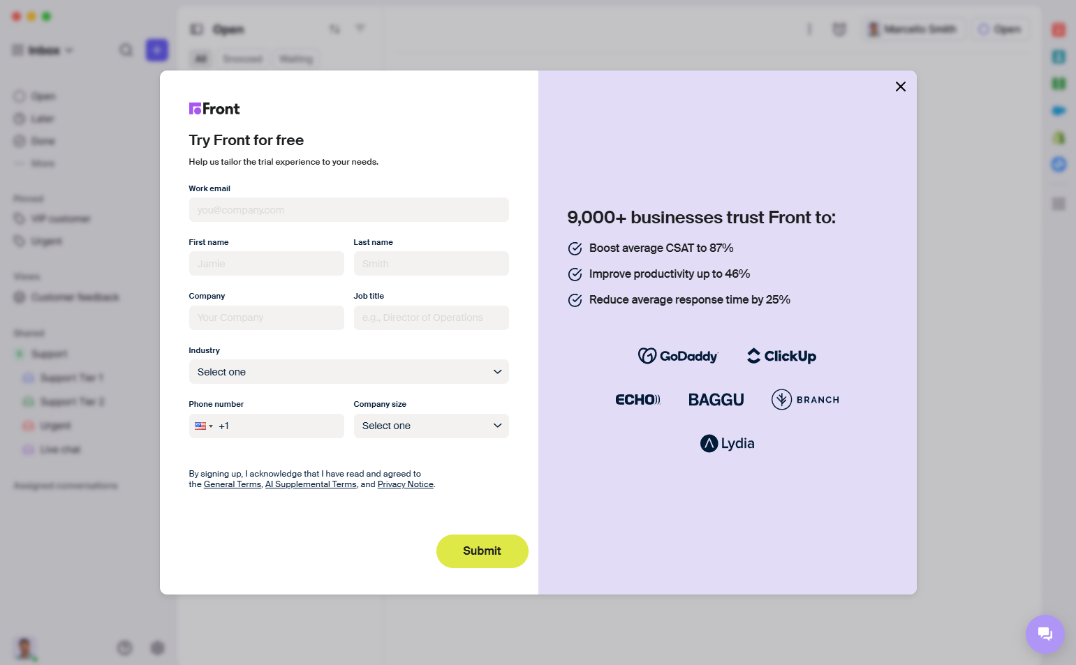 Contact Sales @Front