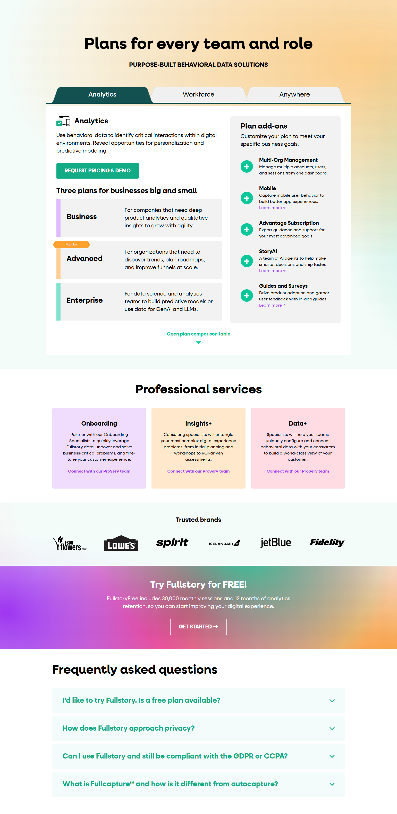 Pricing Page @FullStory