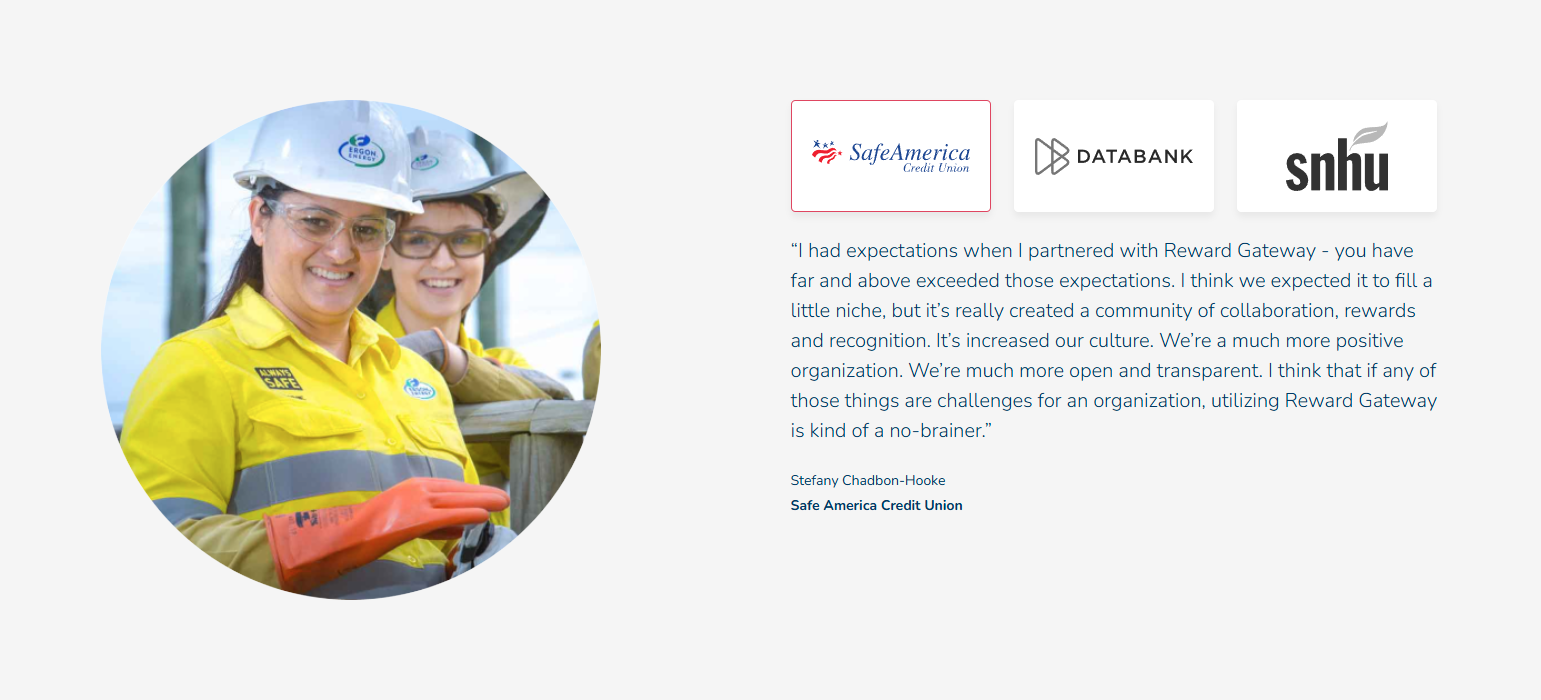 Testimonials Section @Reward Gateway