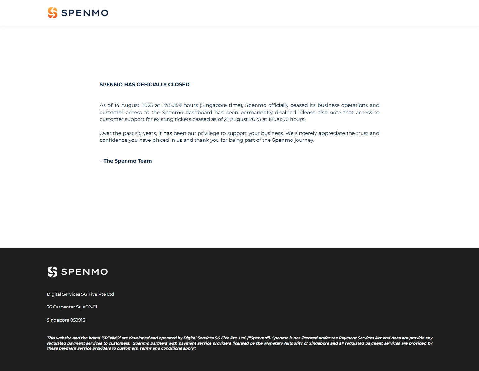 Business Shut Down @Spenmo