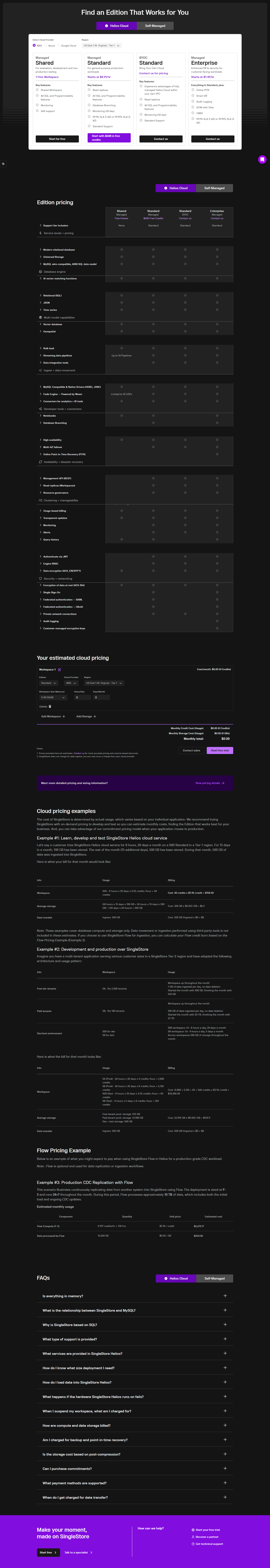 Pricing Page @SingleStore
