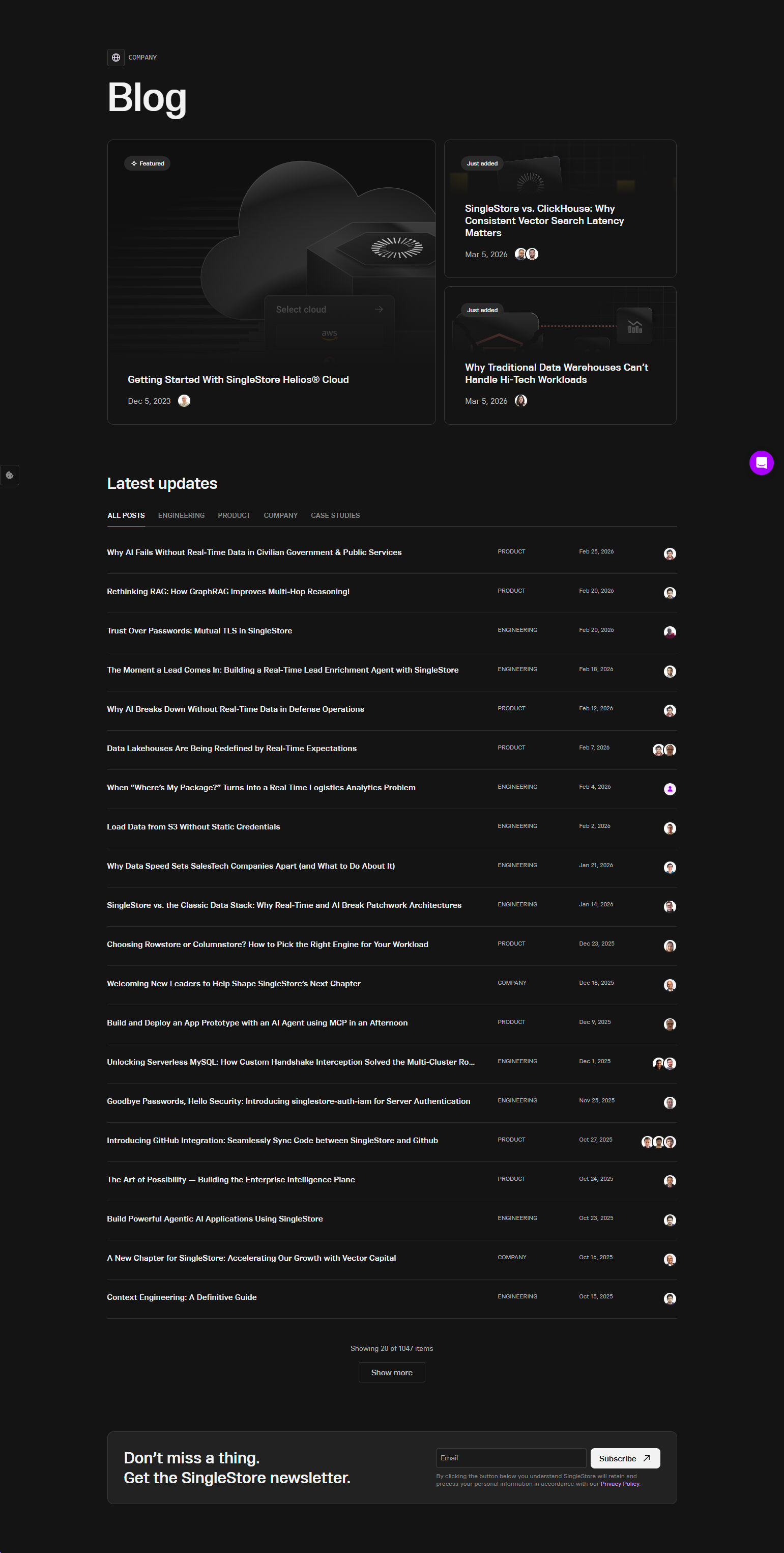 Blog Index @SingleStore