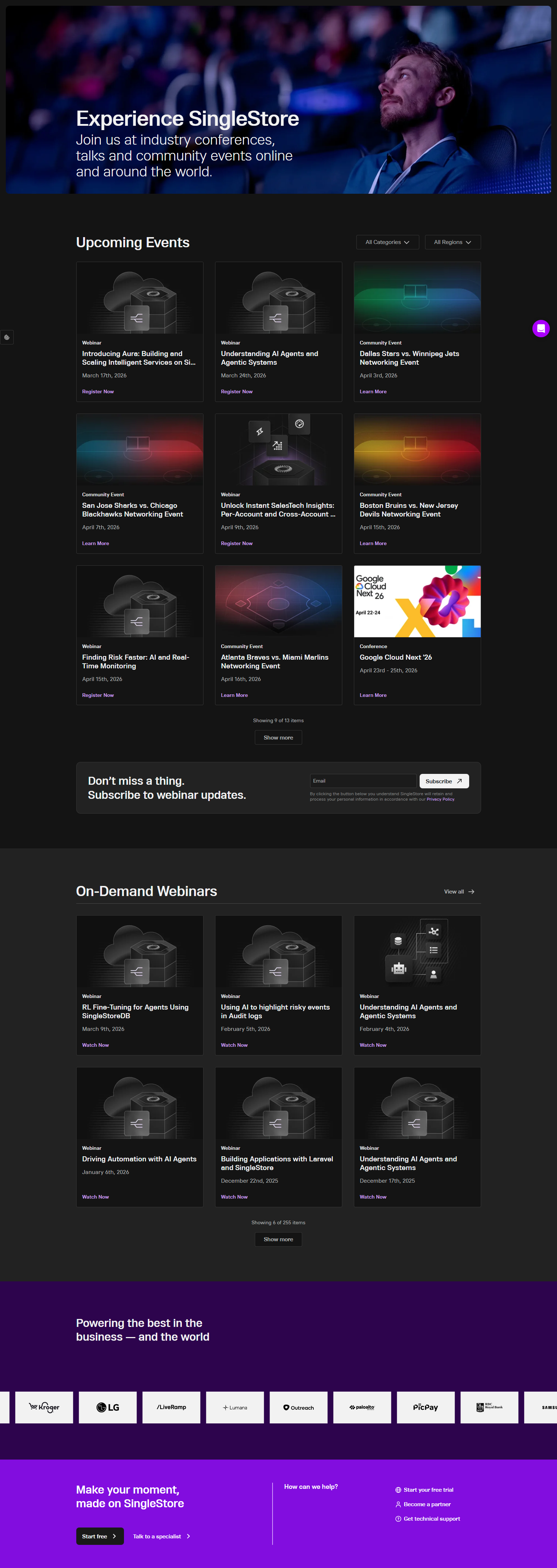 Events / Webinars @SingleStore