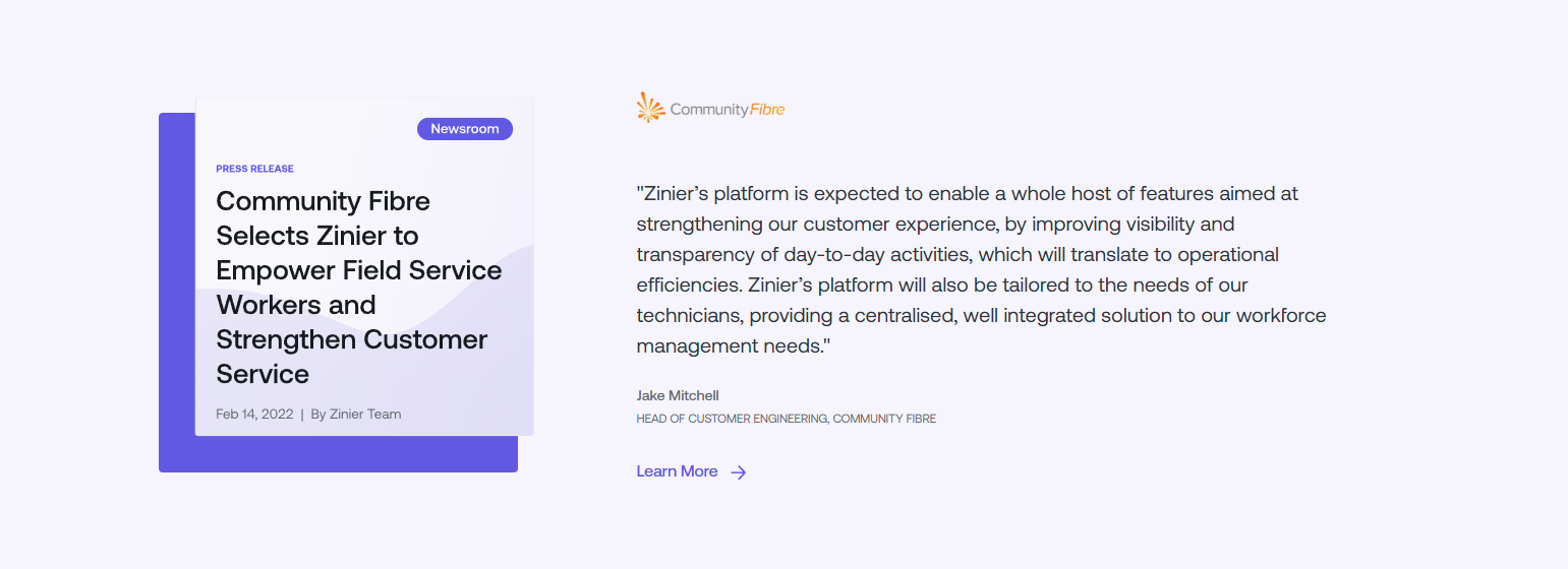 Testimonials Section @Zinier