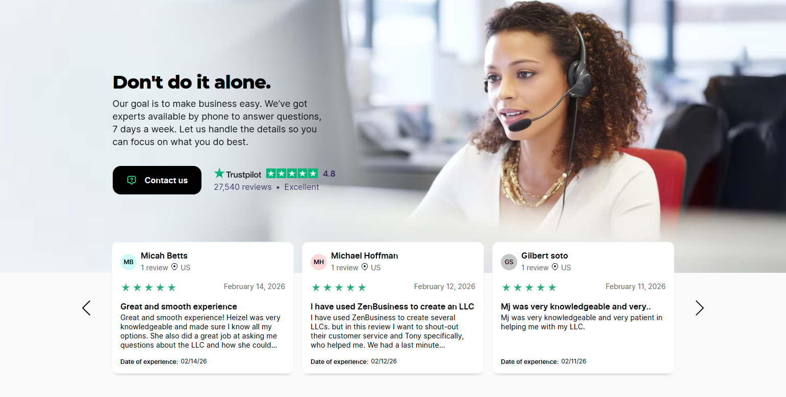 Testimonials Section @ZenBusiness