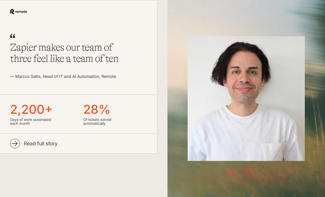 Testimonials Section @Zapier