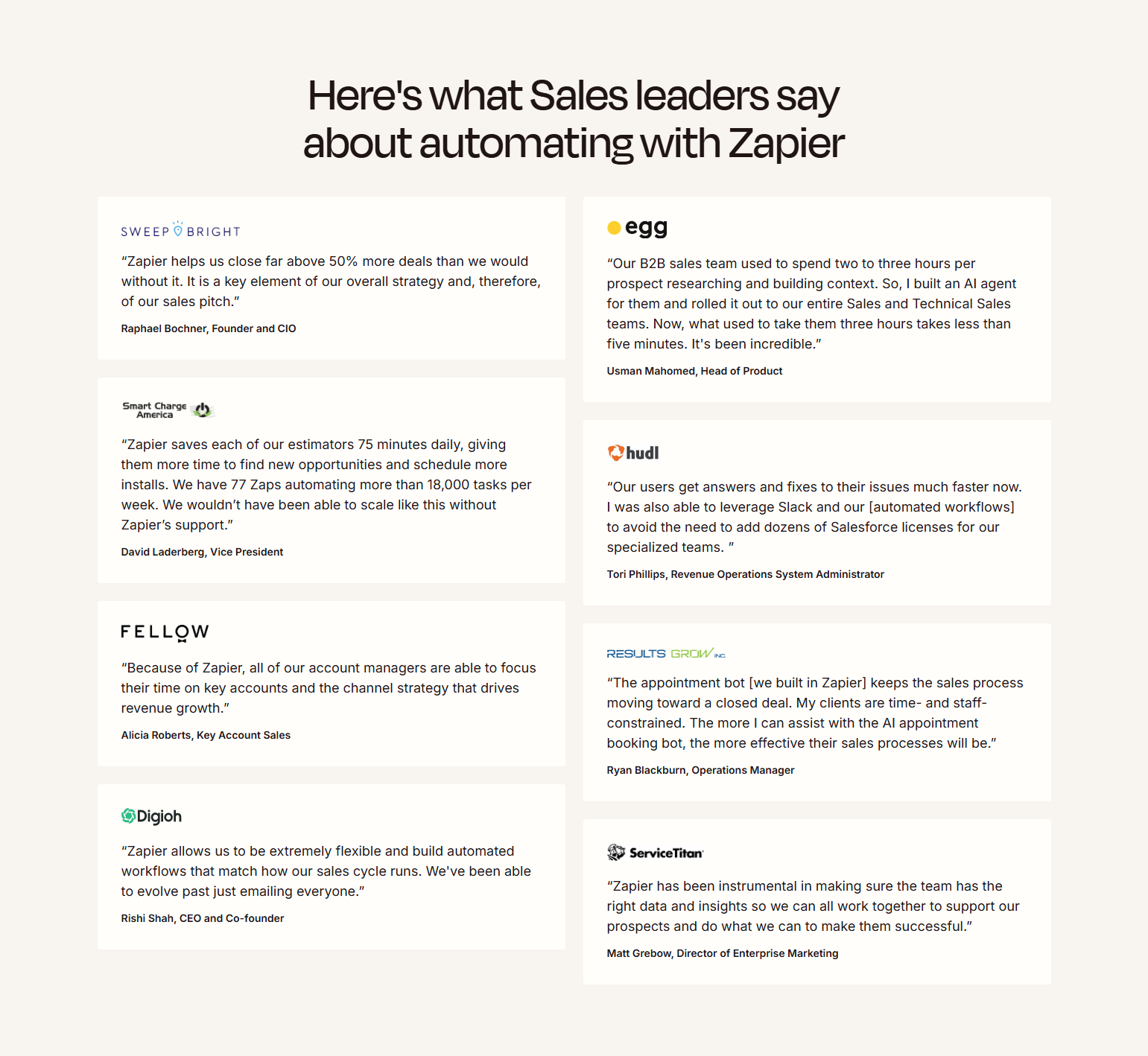 Testimonials Section @Zapier