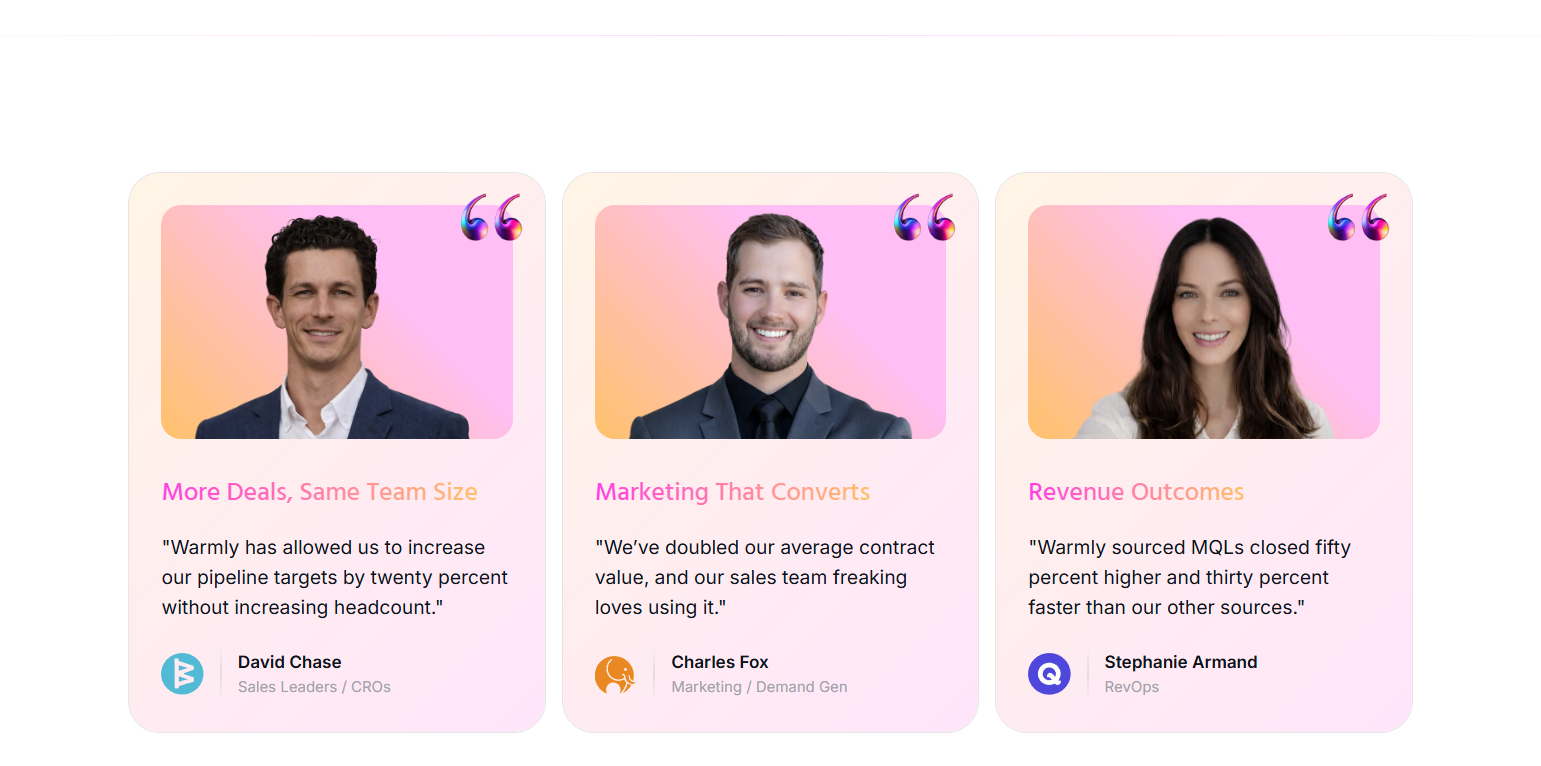 Testimonials Section @Warmly