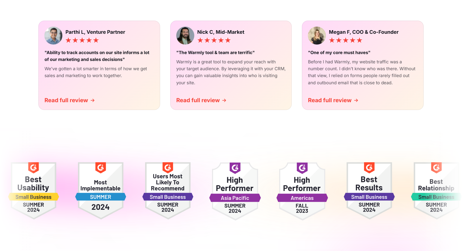 Testimonials Section @Warmly