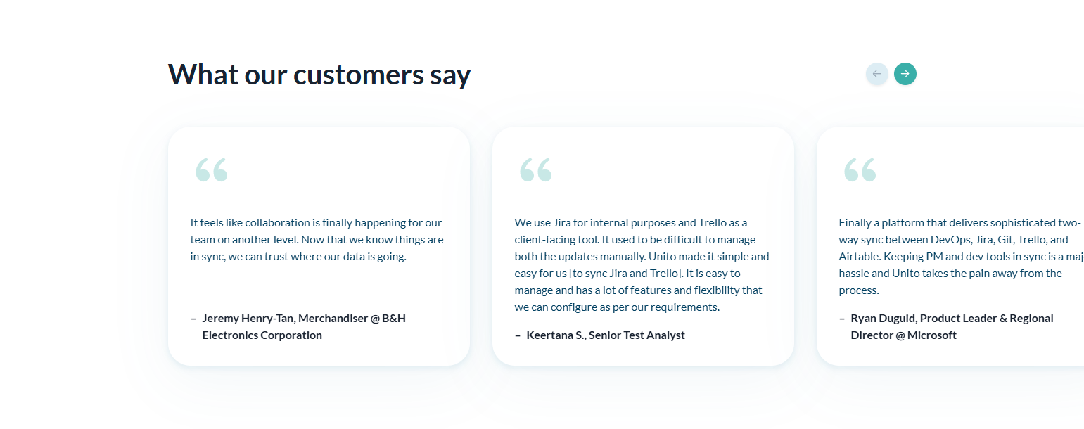 Testimonials Section @Unito