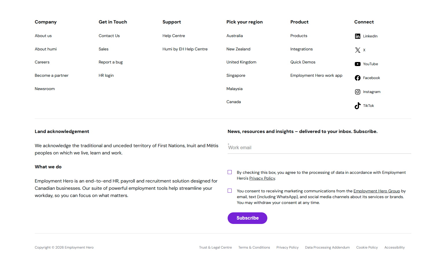 Footer @Employment Hero
