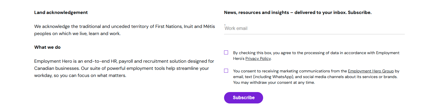 Newsletter Signup @Employment Hero