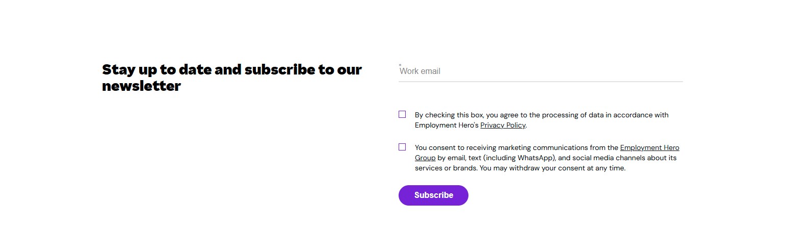 Newsletter Signup @Employment Hero
