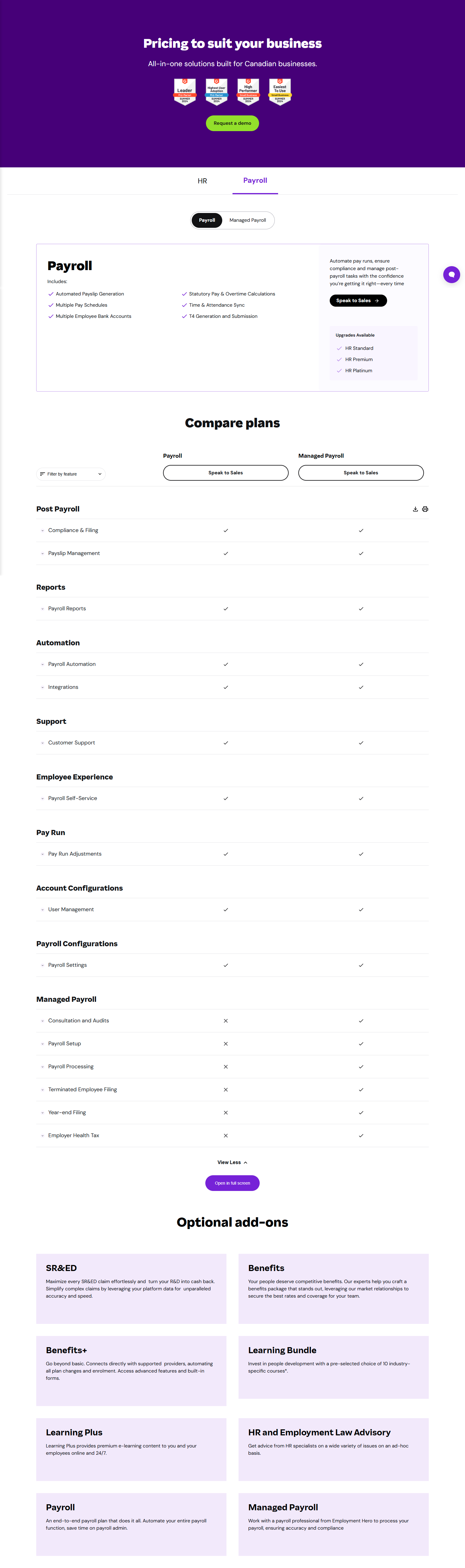 Pricing Page @Employment Hero