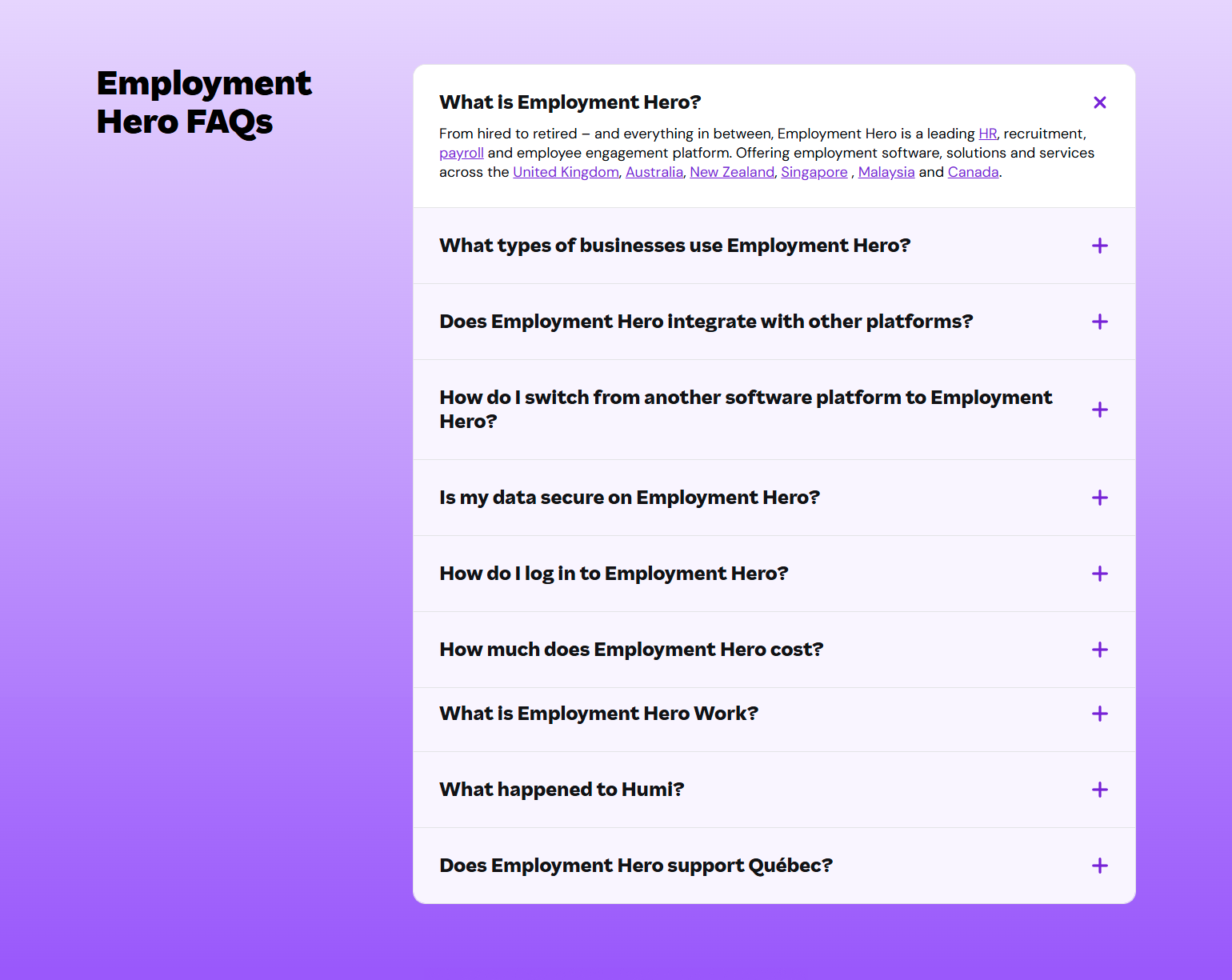 FAQ @Employment Hero