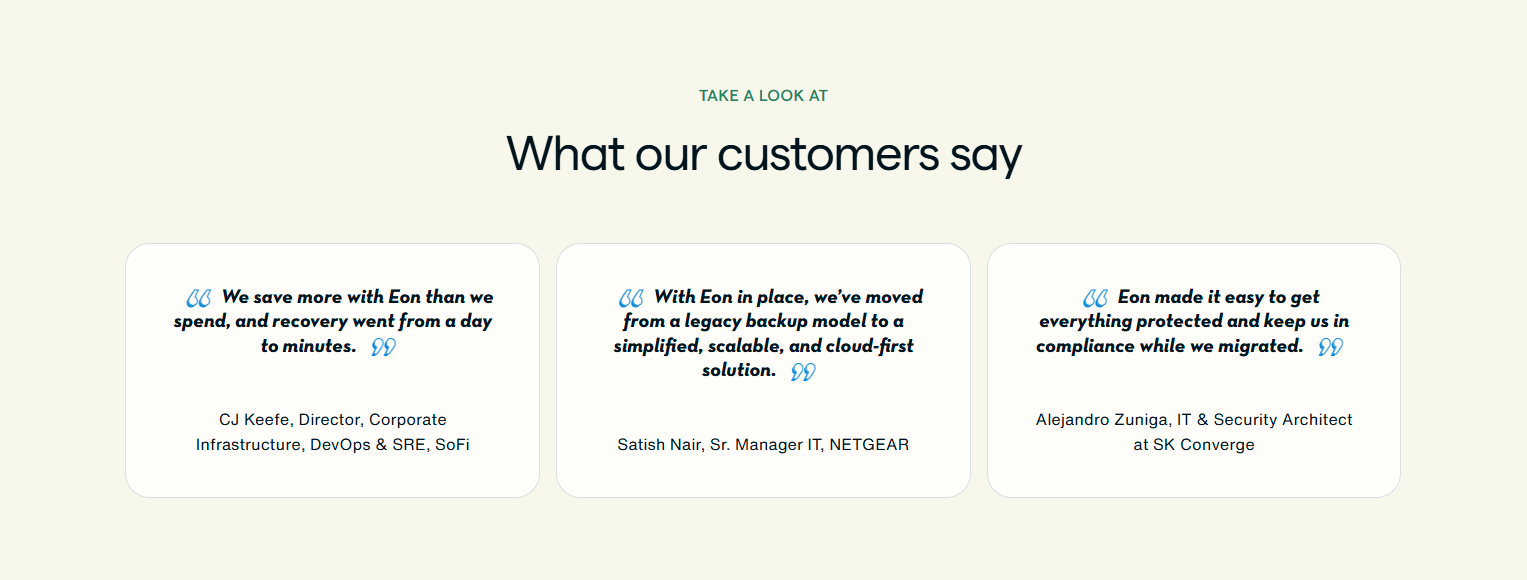 Testimonials Section @Eon