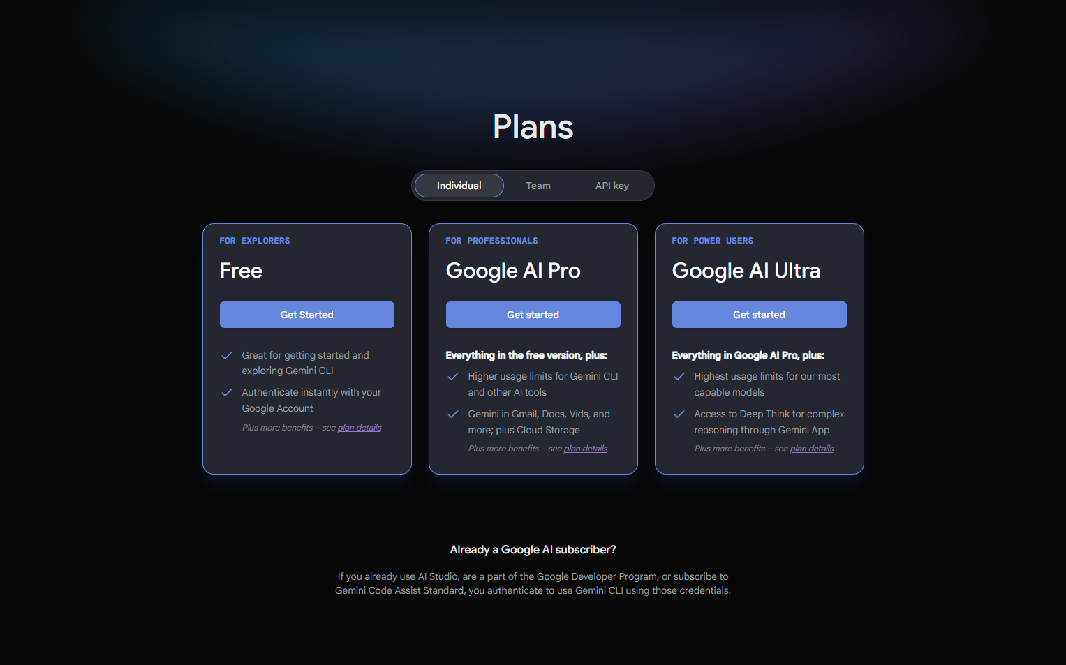 Pricing Page @Gemini CLI