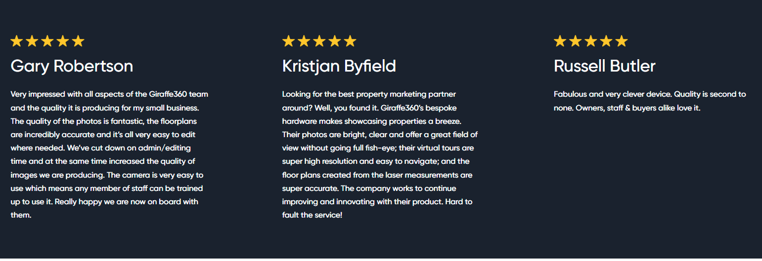 Testimonials Section @Giraffe360