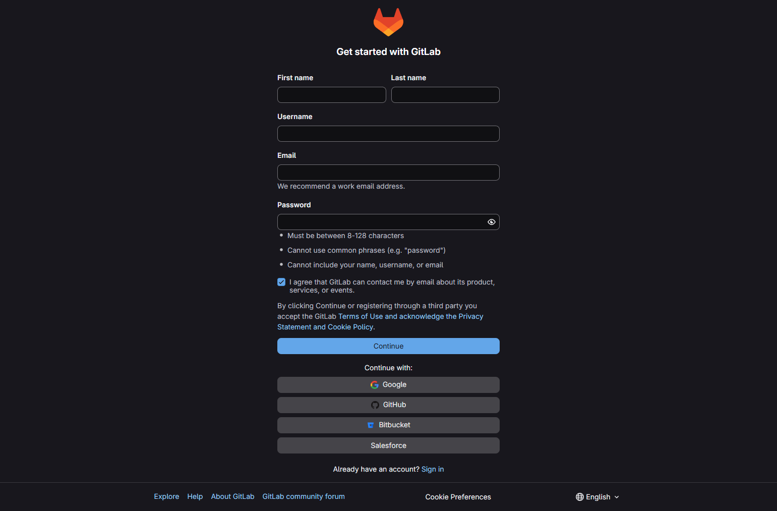 Signup @GitLab