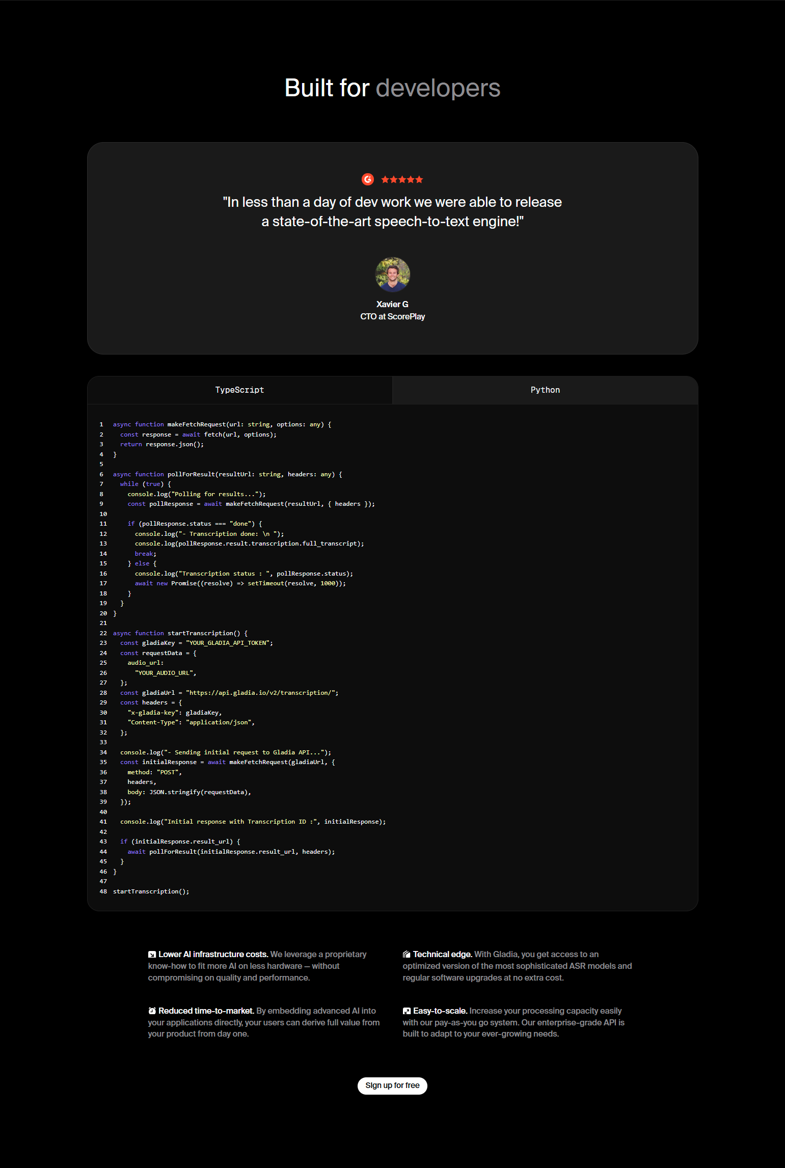 Testimonials Section @Gladia