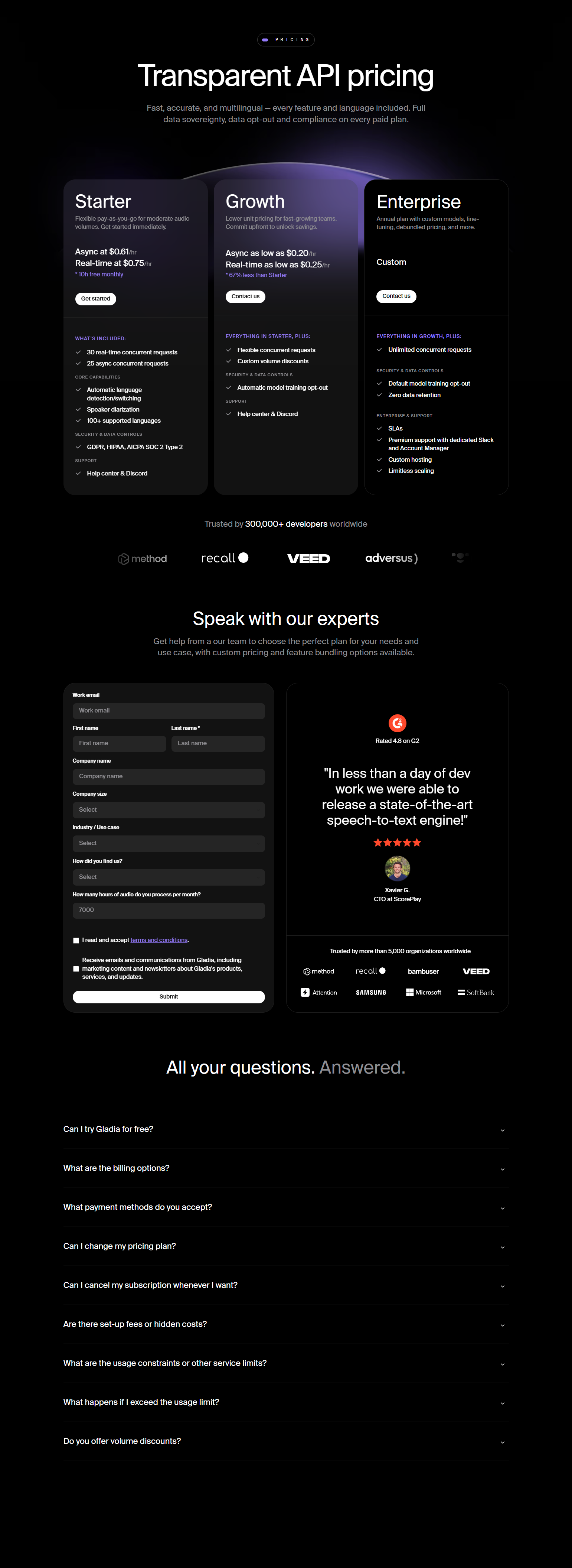 Pricing Page @Gladia