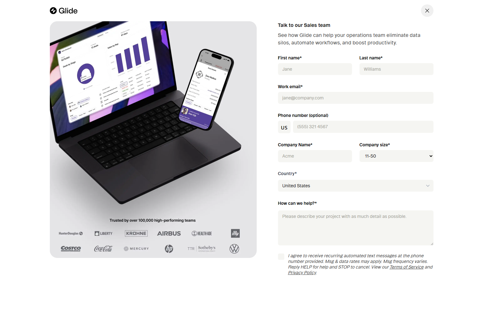 Contact Sales @Glide