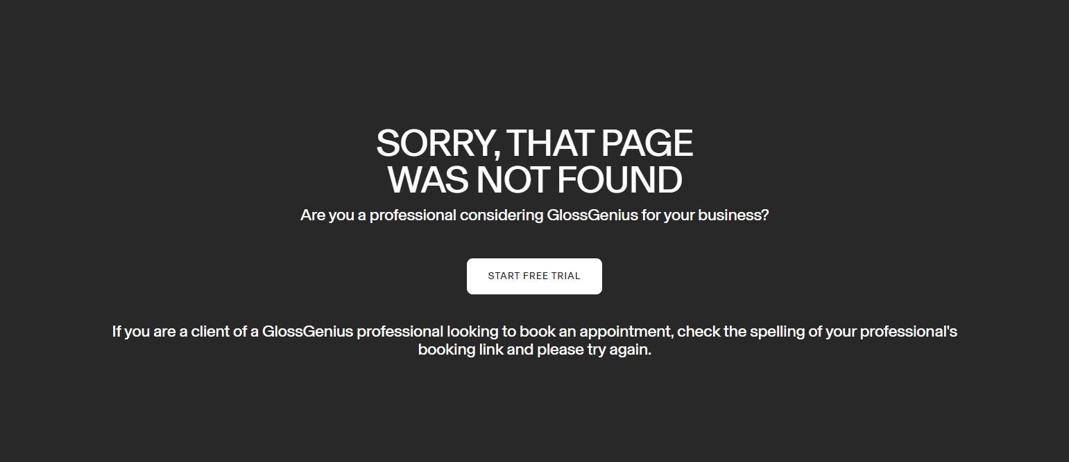 404 Error @GlossGenius