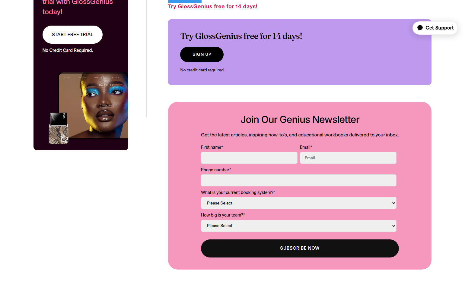 Newsletter Signup @GlossGenius
