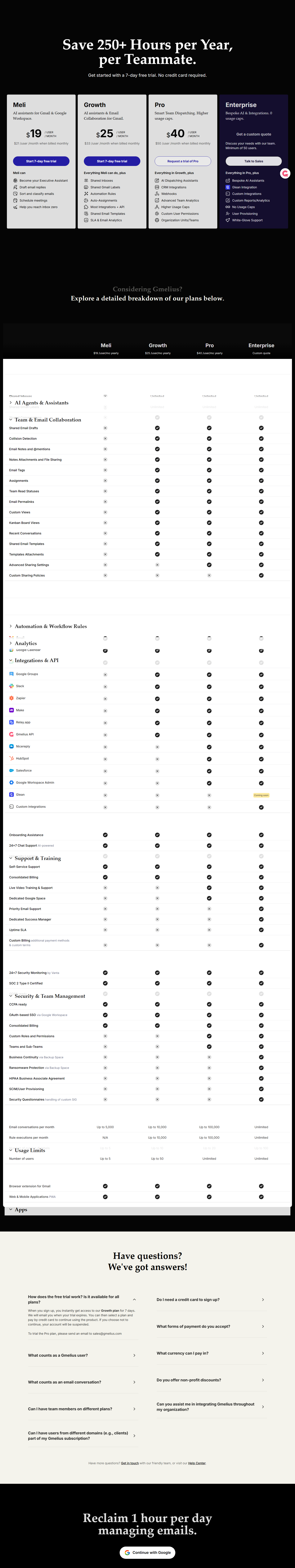 Pricing Page @Gmelius