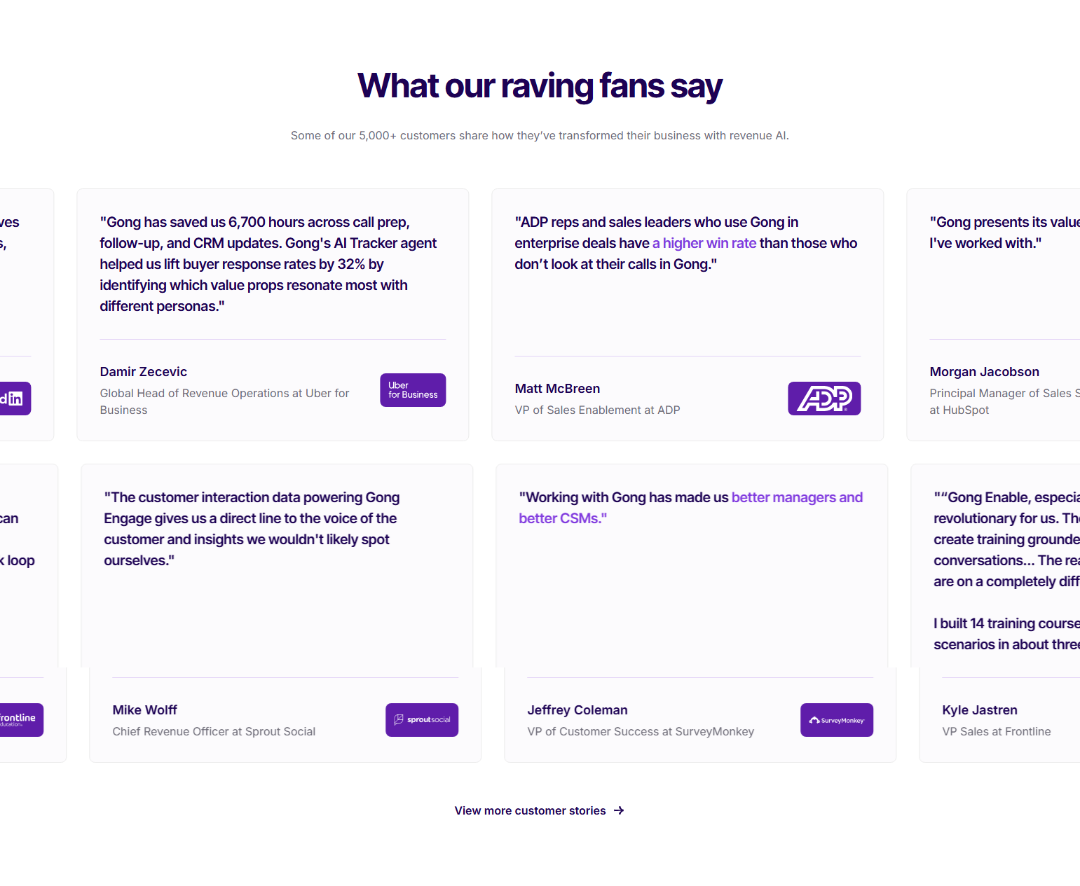 Testimonials Section @Gong