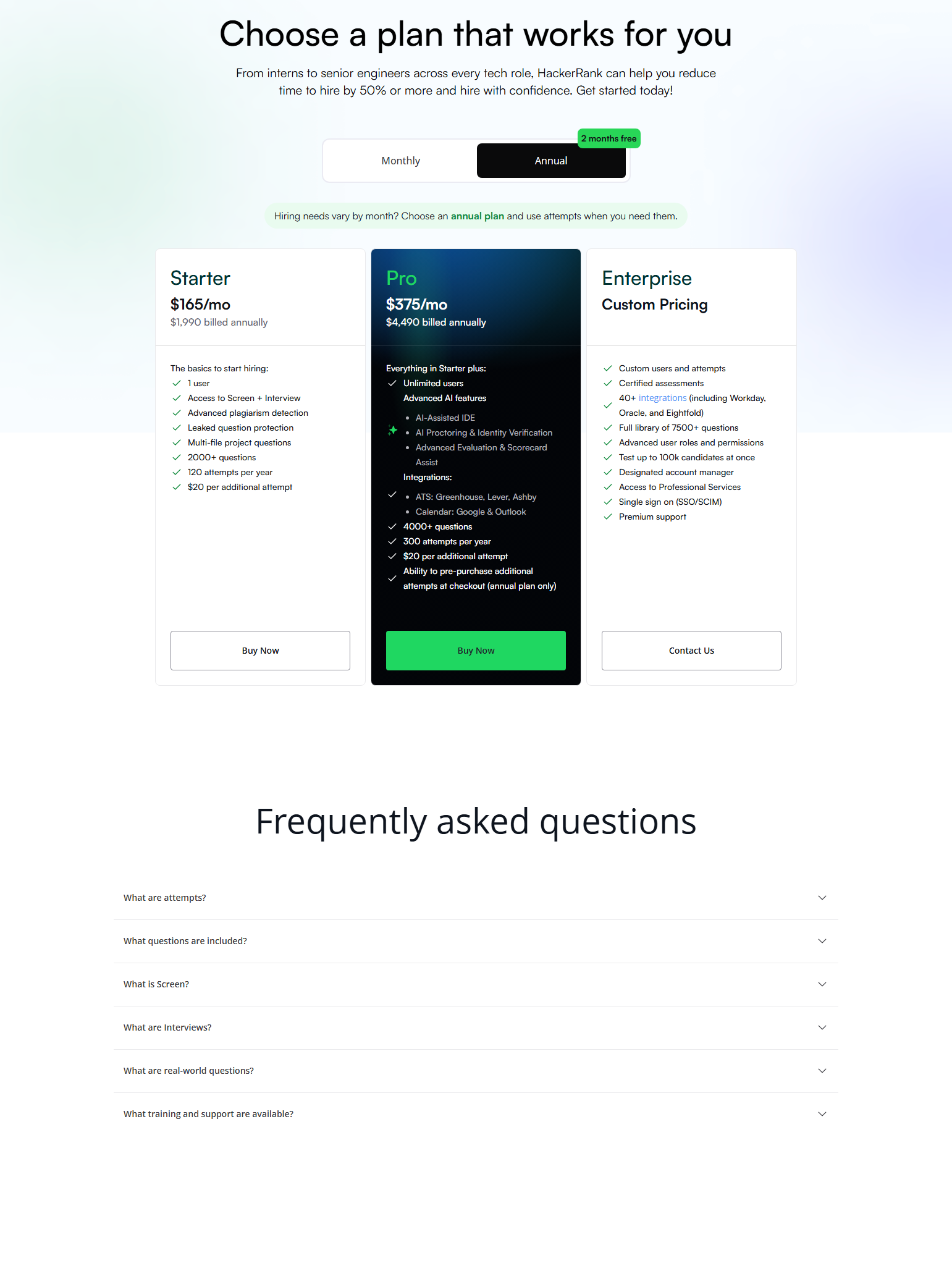 Pricing Page @HackerRank