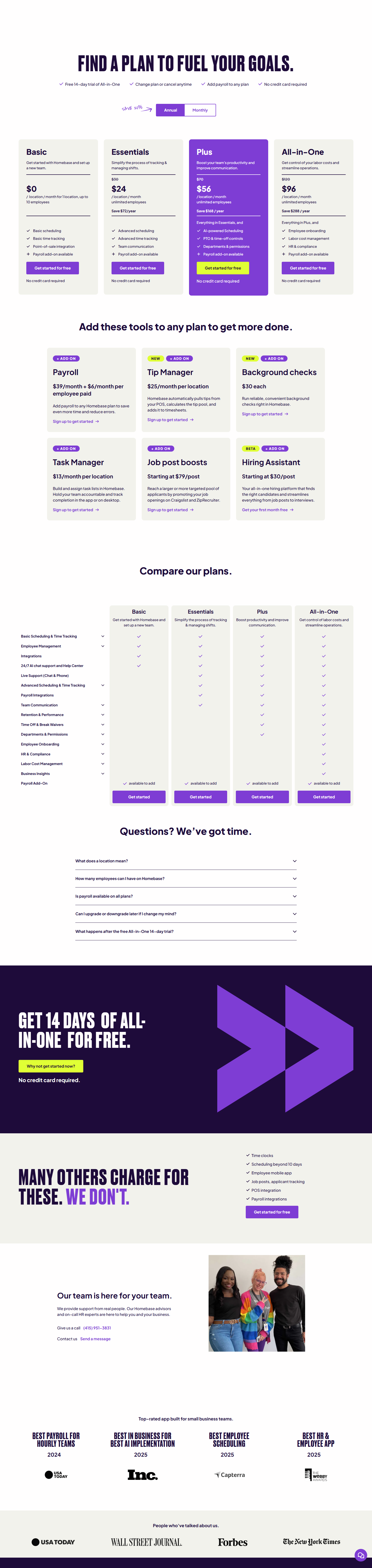 Pricing Page @Homebase