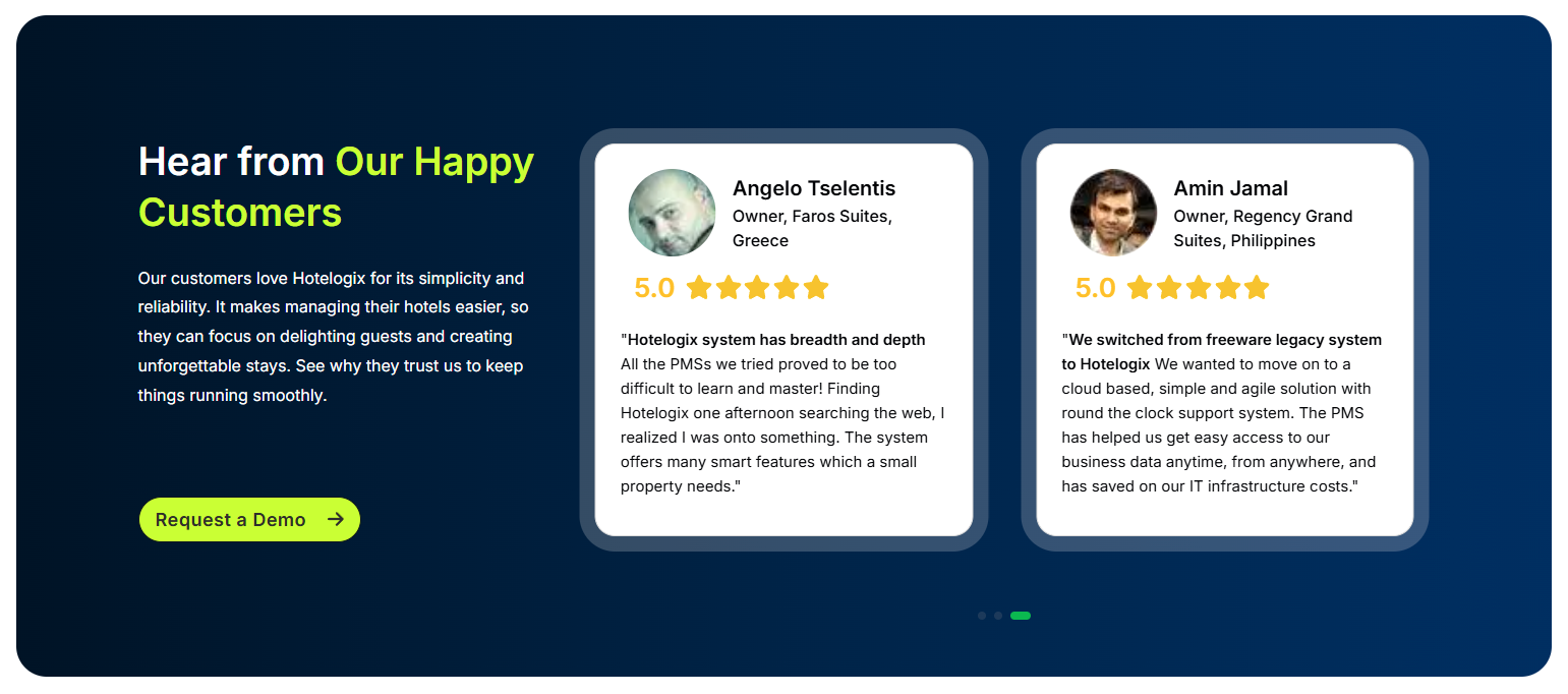 Testimonials Section @Hotelogix