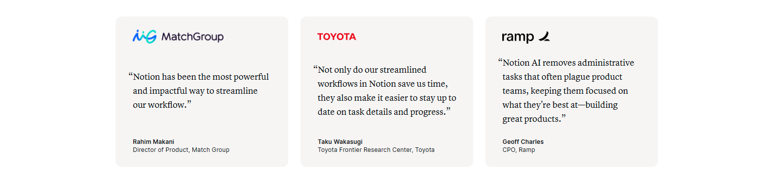 Testimonials Section @Notion