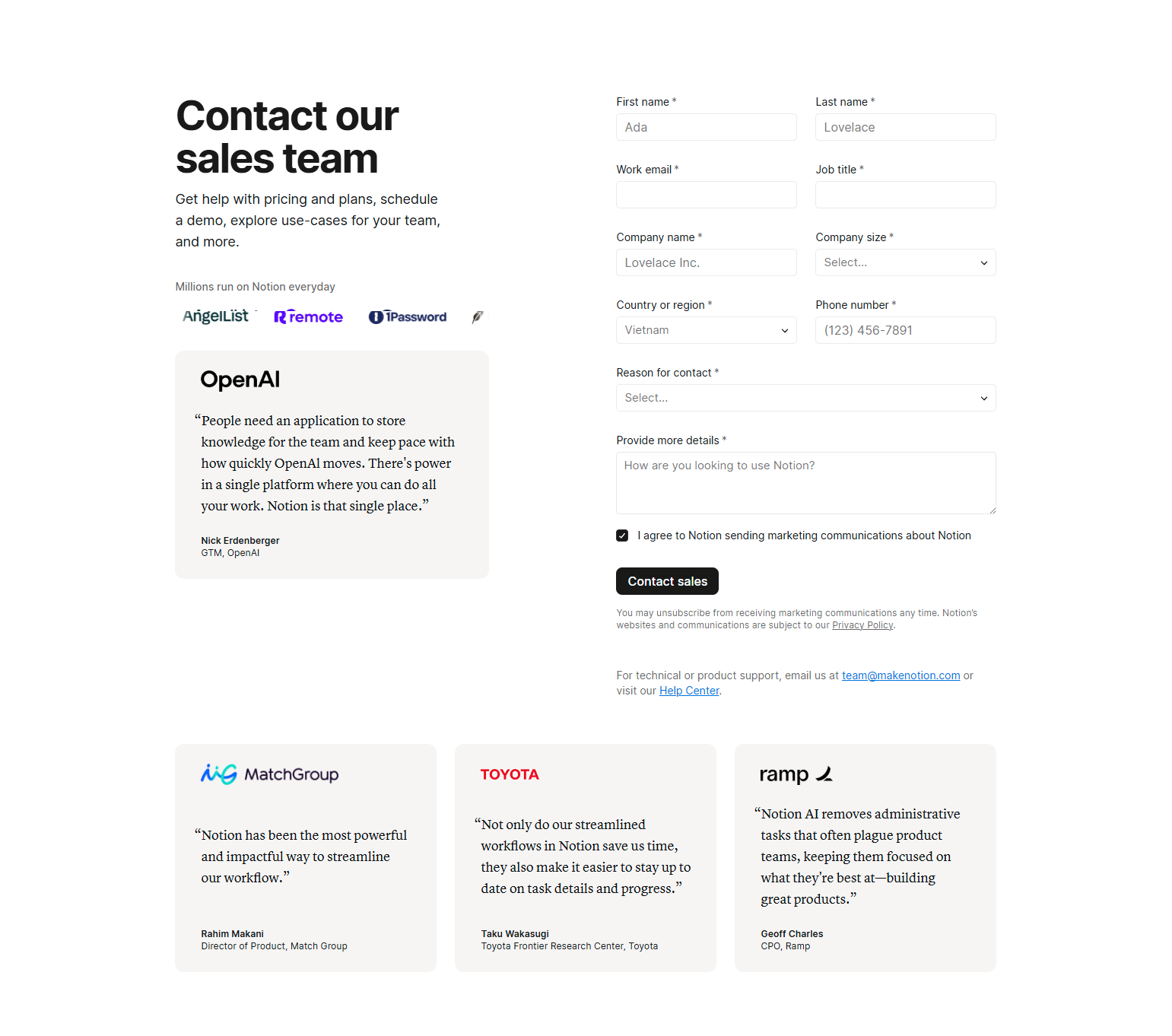 Contact Sales @Notion