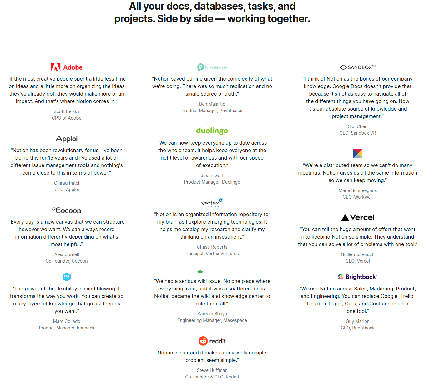 Testimonials Section @Notion
