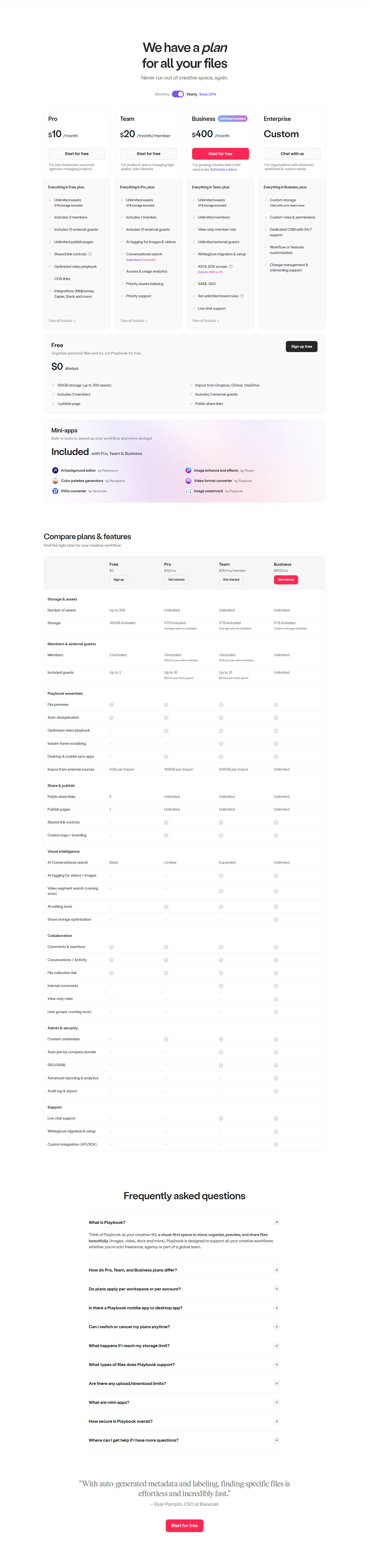 Pricing Page @Playbook