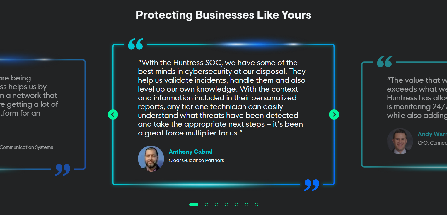 Testimonials Section @Huntress