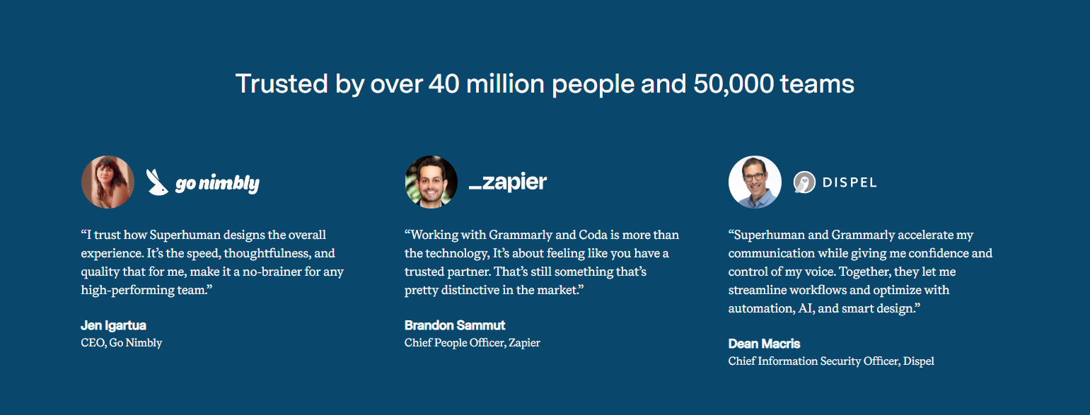 Testimonials Section @Superhuman