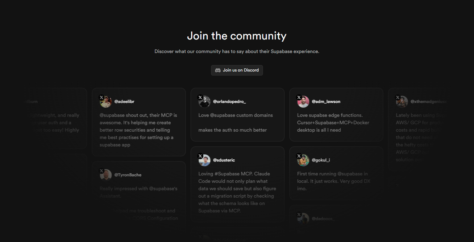 Testimonials Section @Supabase