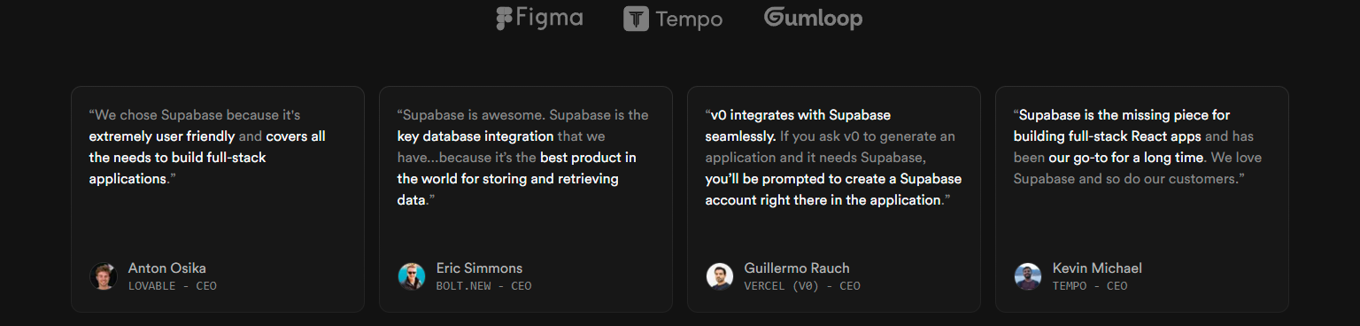 Testimonials Section @Supabase