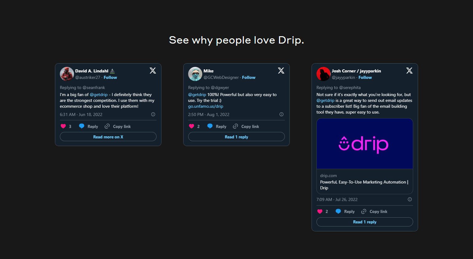 Testimonials Section @Drip
