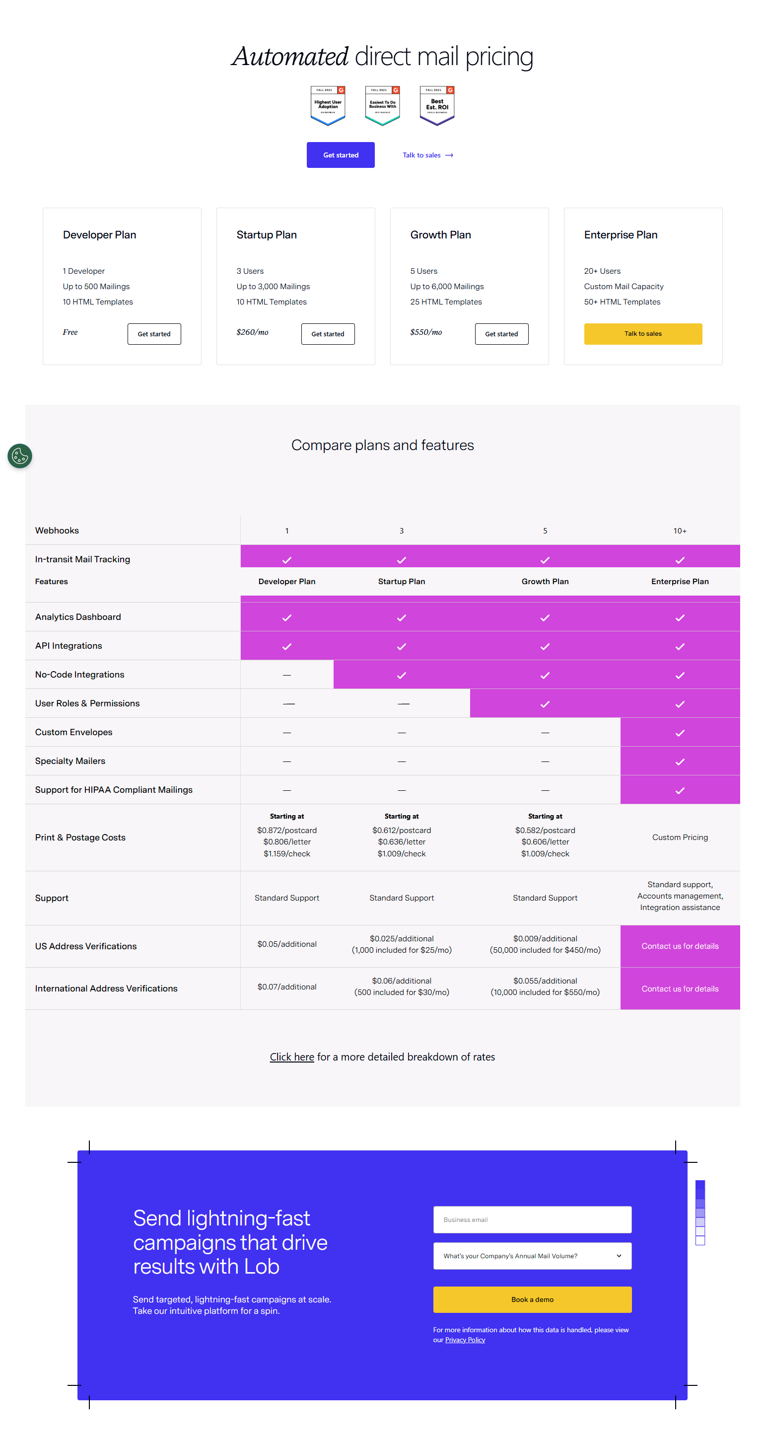 Pricing Page @Lob