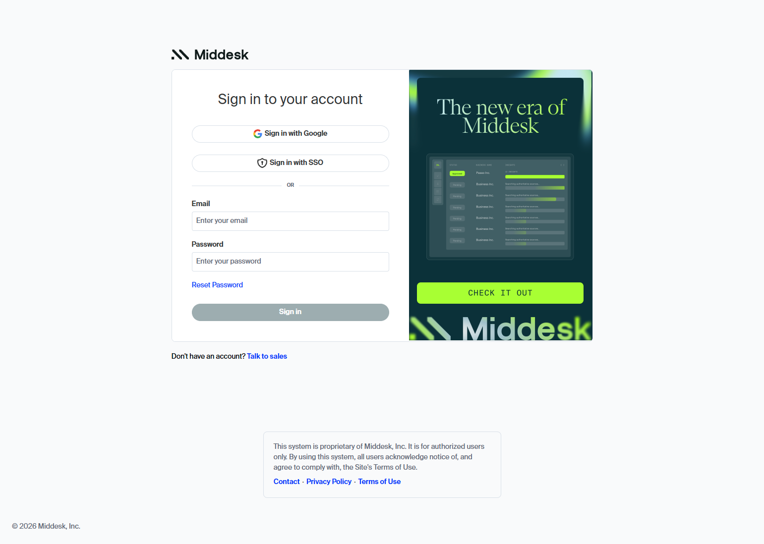 Login @Middesk