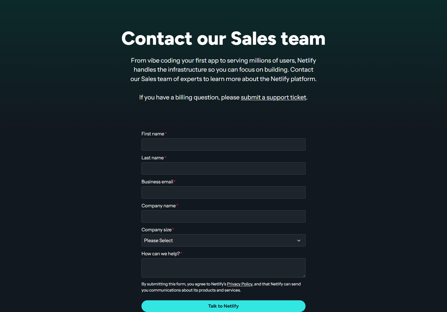 Contact Sales @Netlify