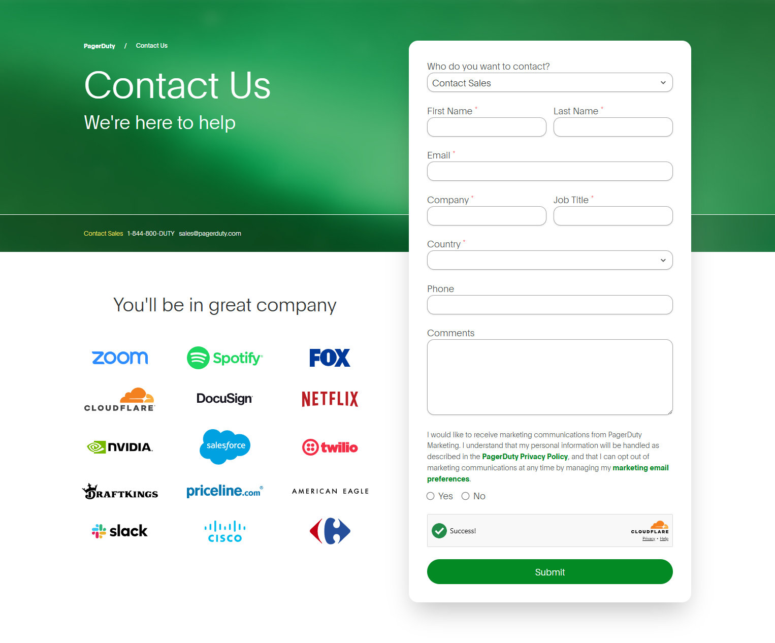 Contact Sales @PagerDuty