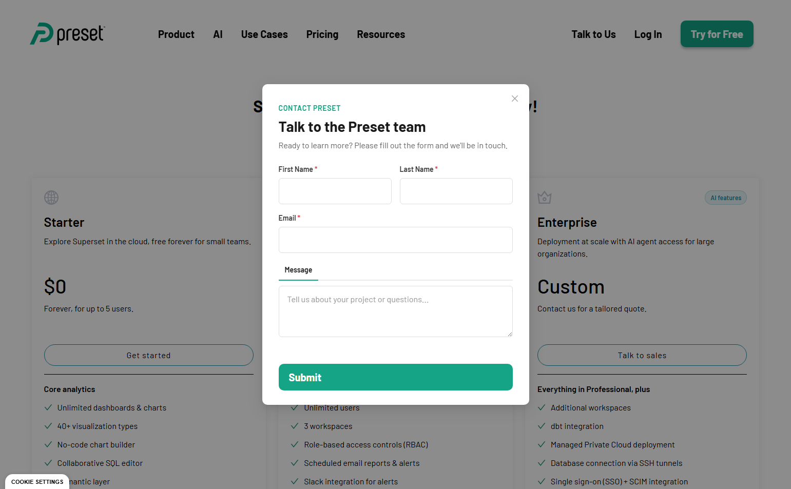 Contact Sales @Preset