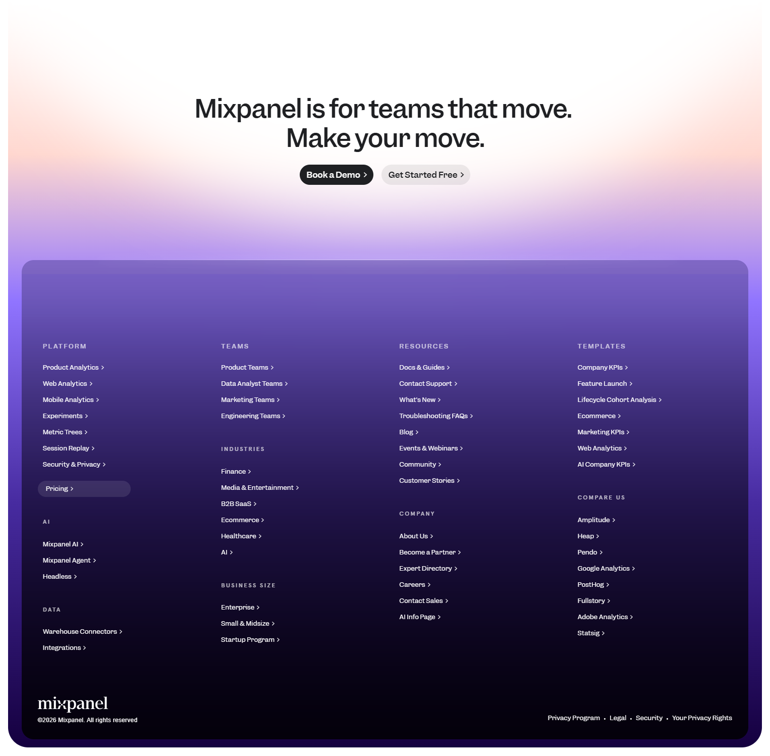Footer @Mixpanel