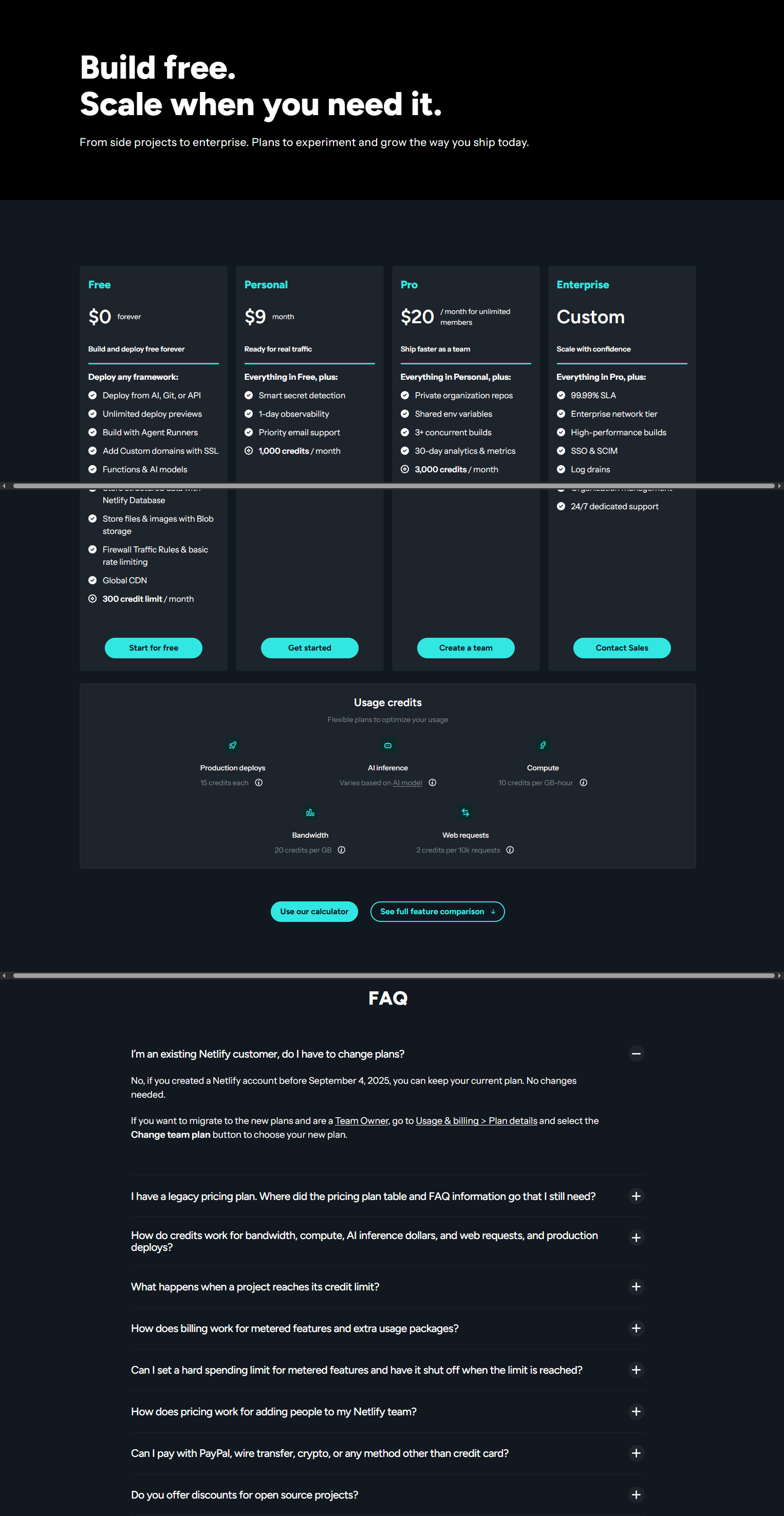 Pricing Page @Netlify